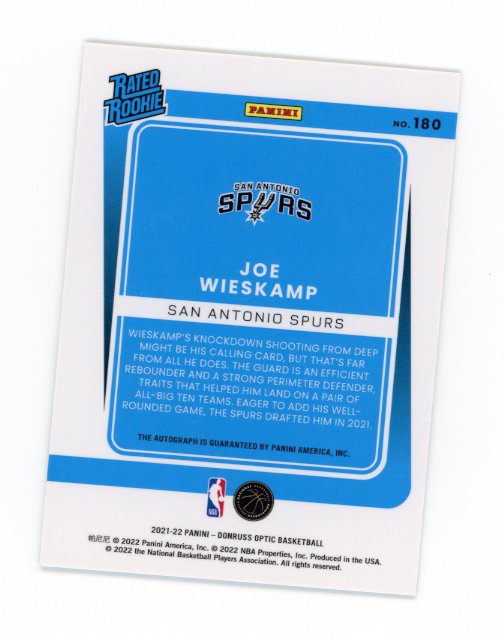 2021/22 Panini Donruss Optic Joe Wieskamp RC #180 - Autograph