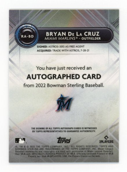 2022 Topps Bowman Sterling Bryan De La Cruz #RA-BD - #/75 Autograph
