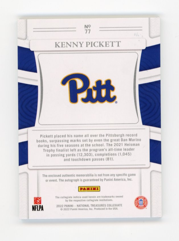 2022 Panini National Treasures Collegiate Kenny Pickett RC #77 - Autograph Relic Red #/11 Steelers
