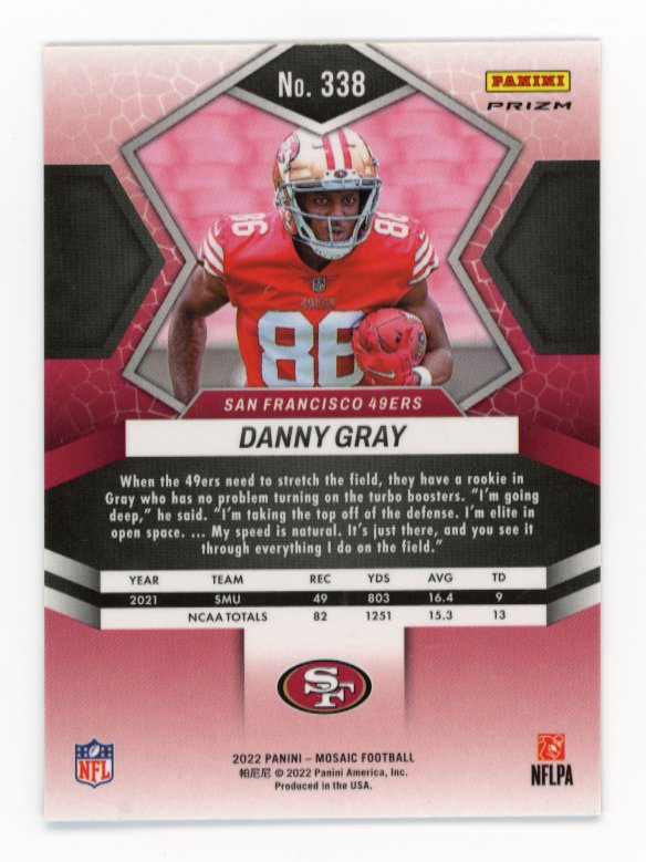 2022 Panini Mosaic Danny Gray RC #338 - Blue Sparkle 49ers