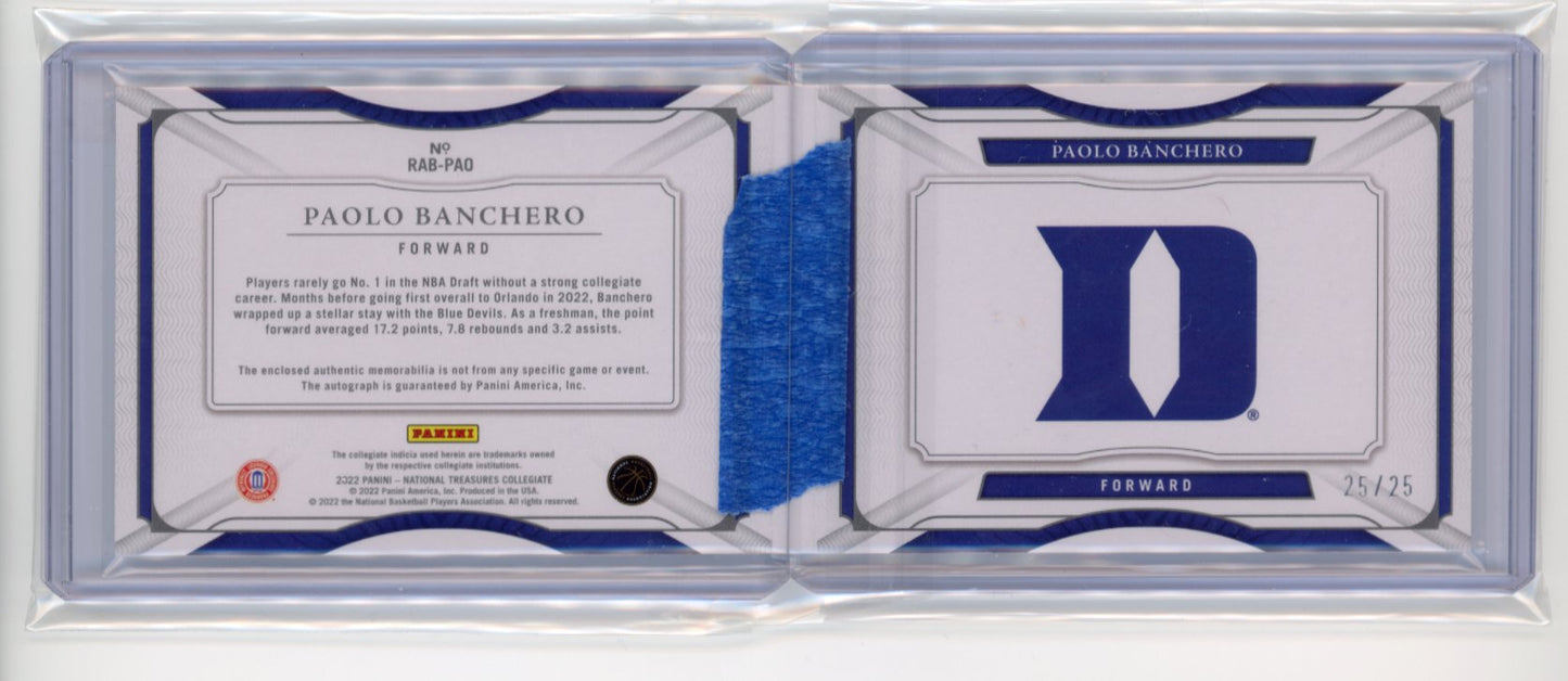 2022 Panini National Treasures Collegiate Paolo Banchero #RAB-PAO - Autograph Relic Booklet #/25