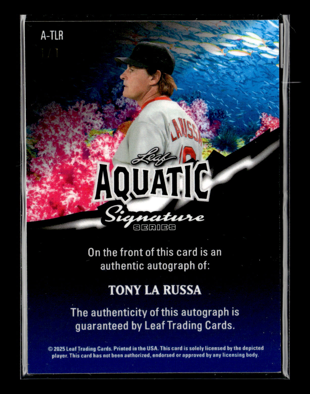 2025 Leaf Aquatic Tony La Russa #A-TLR - 1/1 Autograph Blue Reds