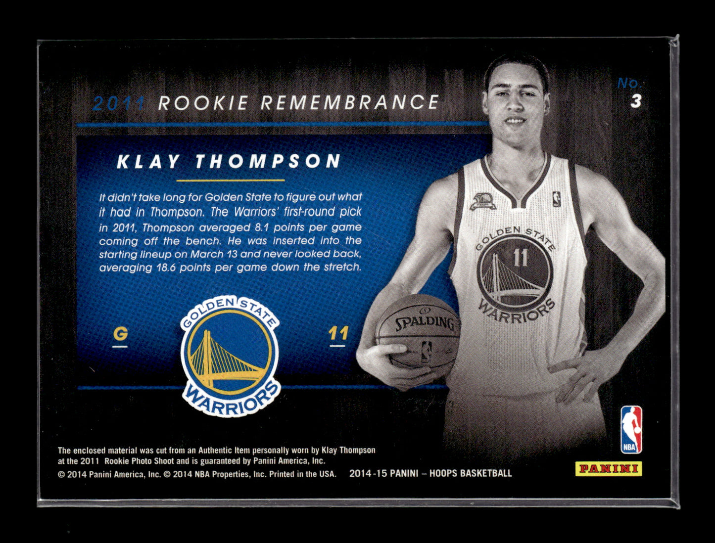 2014 Panini NBA Hoops Klay Thompson #3 - Jersey Patch Warriors