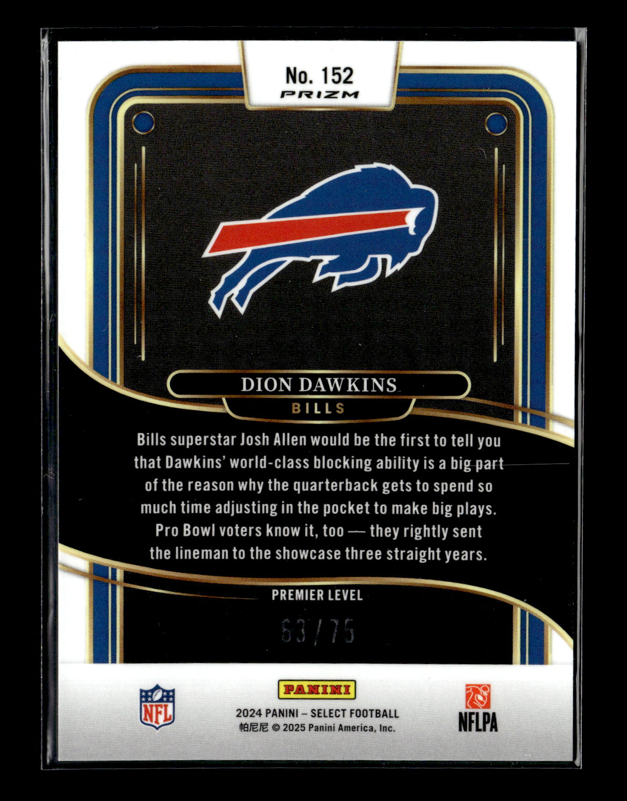 2024 Panini Select Dion Dawkins #152 - Purple #/75 Bills