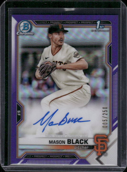 2021 Bowman #CDA-MBL Mason Black Draft  Auto Purple Refractor #/250 Giants
