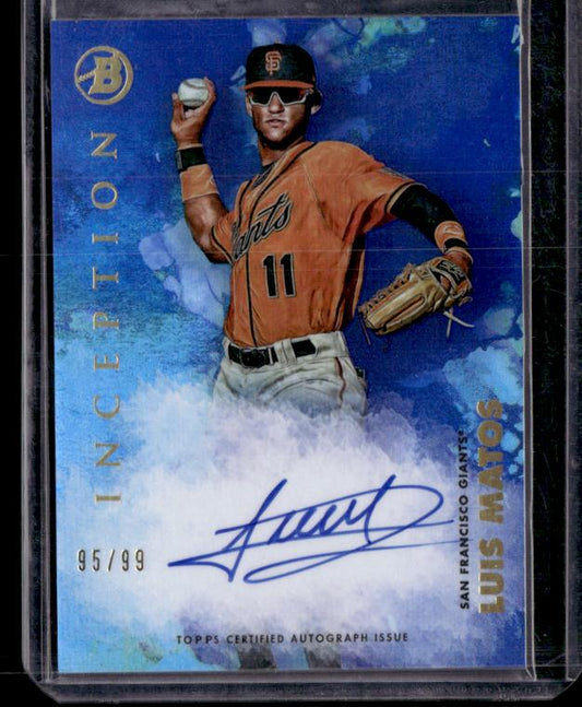 2021 Bowman Inception #PA-LMS Luis Matos Autographs Blue Foil #/99  Giants