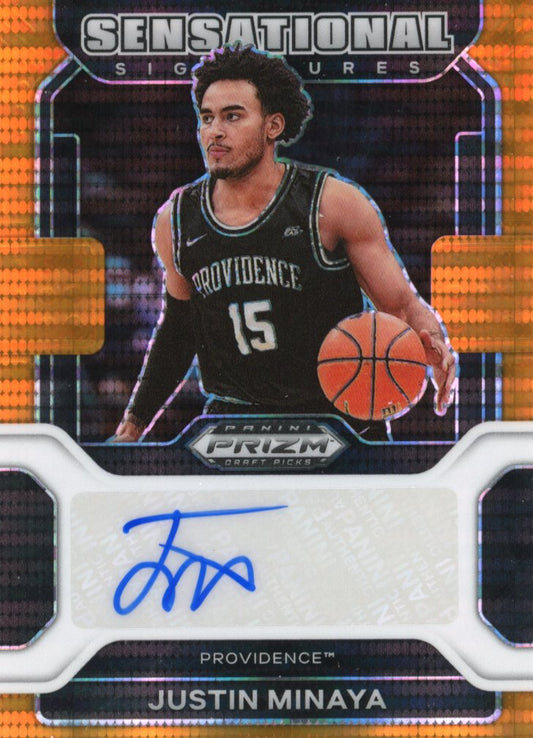 2022 Panini Prizm Draft Picks Justin Minaya #SS-JMI - Orange Pulsar Autograph #/49 Trail Blazers