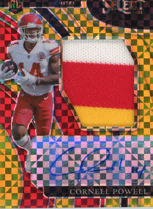 2021 Panini Select Cornell Powell RC #JRS-CPO - Gold Checkerboard Patch Autograph #/10 Chiefs