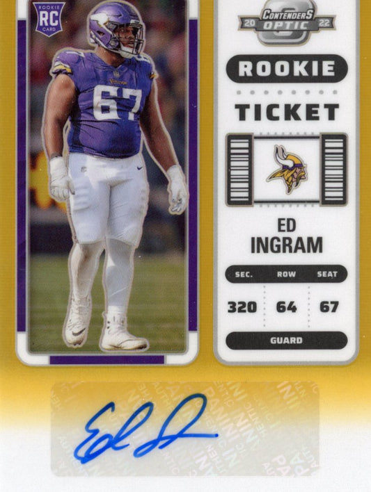 2022 Panini Contenders Optic Ed Ingram RC #163 - Gold Autograph #/10 Vikings