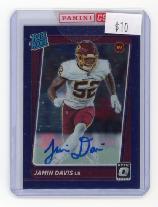 2021 Panini Donruss Optic Jamin Davis Rated Rookie RC #247 - Autograph Purple #/50 Commanders