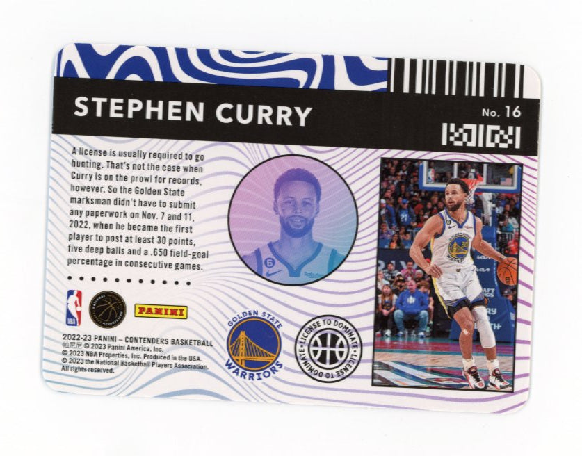 2022/23 Panini Contenders Stephen Curry License to Dominate #16 - Warriors