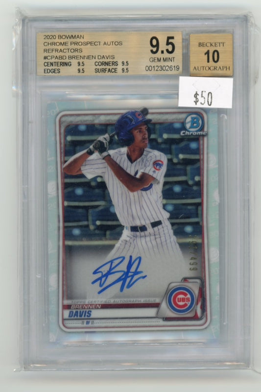 2020 Topps Bowman Chrome Brennan Davis #CPA-BD - #/499 Autograph Beckett 9.5 Cubs