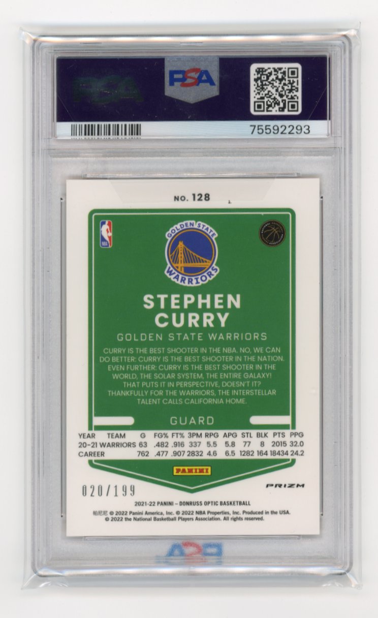 2021 Panini Donruss Optic Stephen Curry #128 - #/199 Orange PSA 10 Warriors