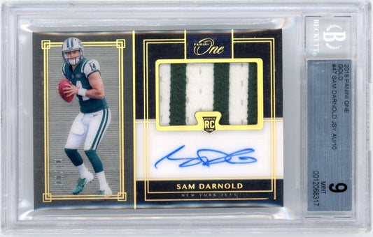 2018 Panini One Sam Darnold RC #47 - RPA #/10 Gold Beckett 9 Jets