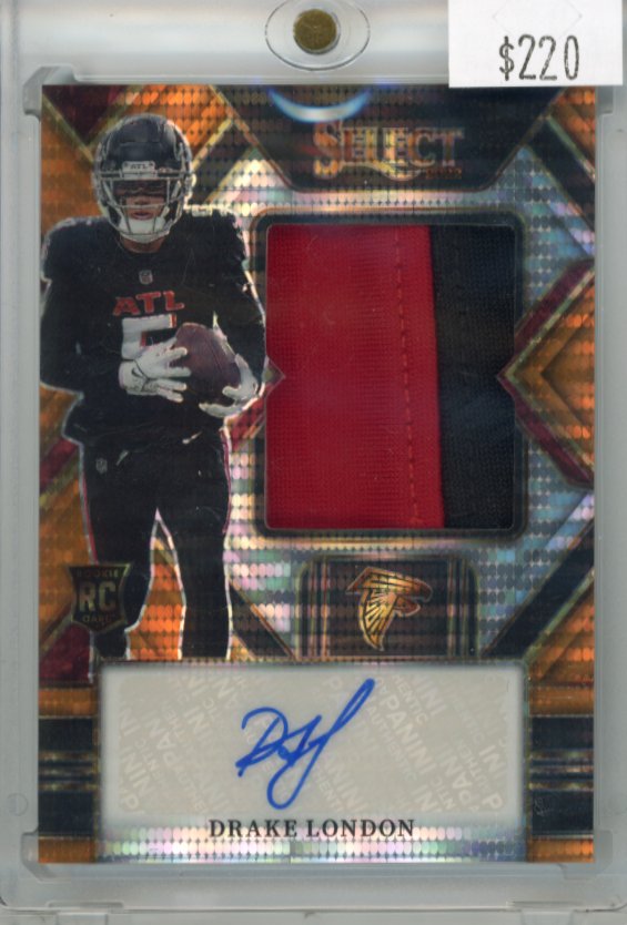 2022 Panini Select Drake London RC #JRS-DL - #/30 Orange Pulsar Patch Autograph Falcons