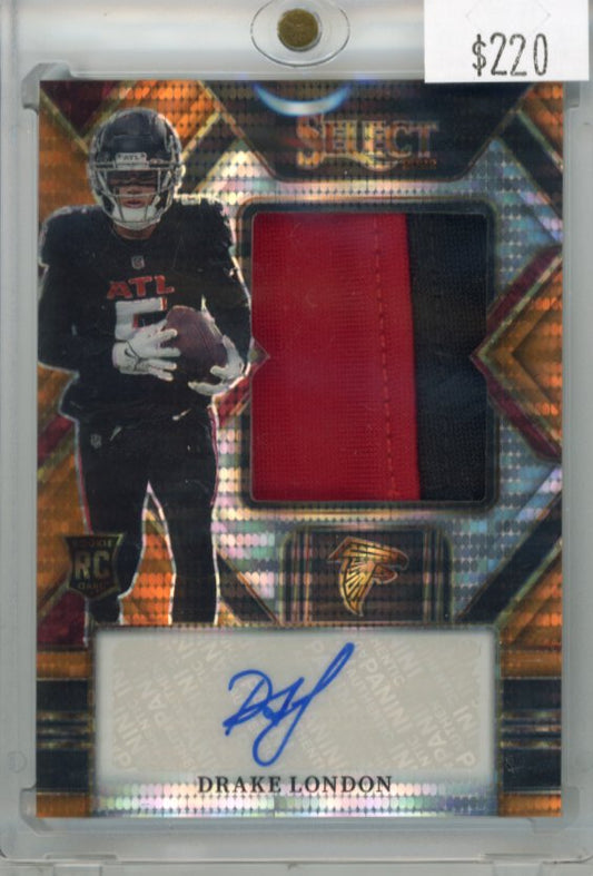 2022 Panini Select Drake London RC #JRS-DL - #/30 Orange Pulsar Patch Autograph Falcons