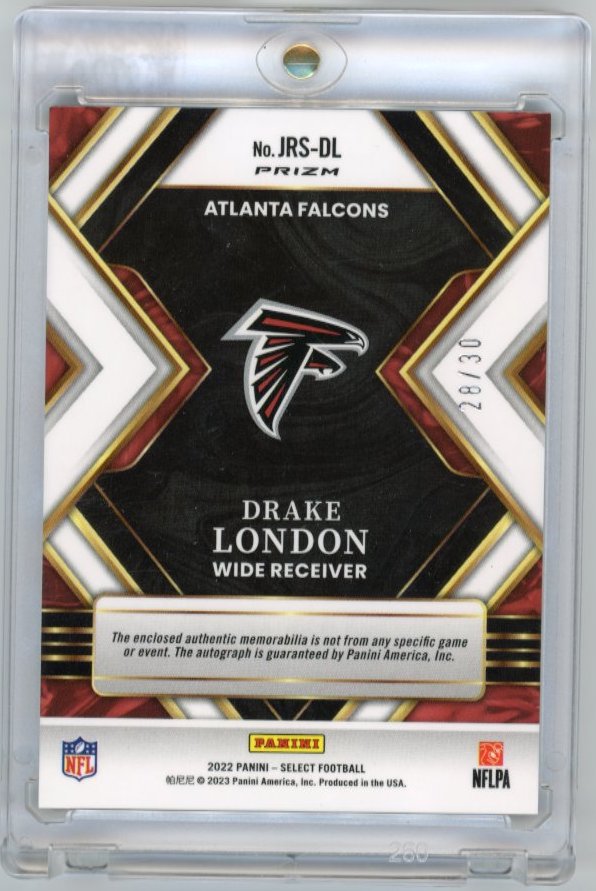 2022 Panini Select Drake London RC #JRS-DL - #/30 Orange Pulsar Patch Autograph Falcons