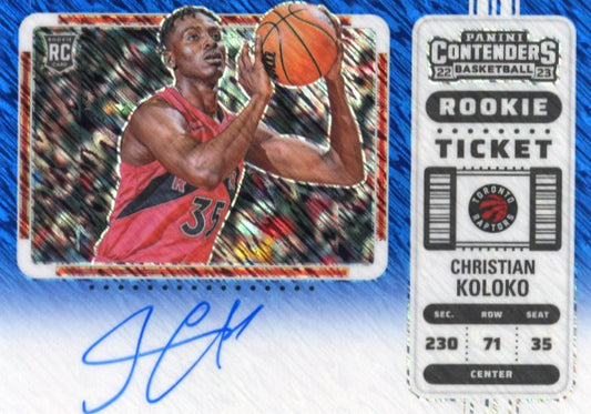 2022/23 Panini Contenders Rookie Ticket Christian Koloko #139 - #/21 Blue Shimmer Autograph Raptors