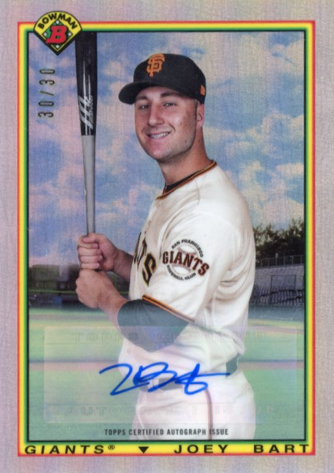 2019 Bowman Joey Bart #90B-JB - #/30 Autograph Giants