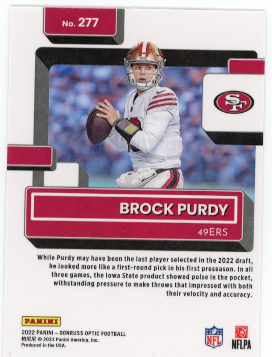 2022 Panini Donruss Optic Brock Purdy Rated Rookie #277 - 49ers