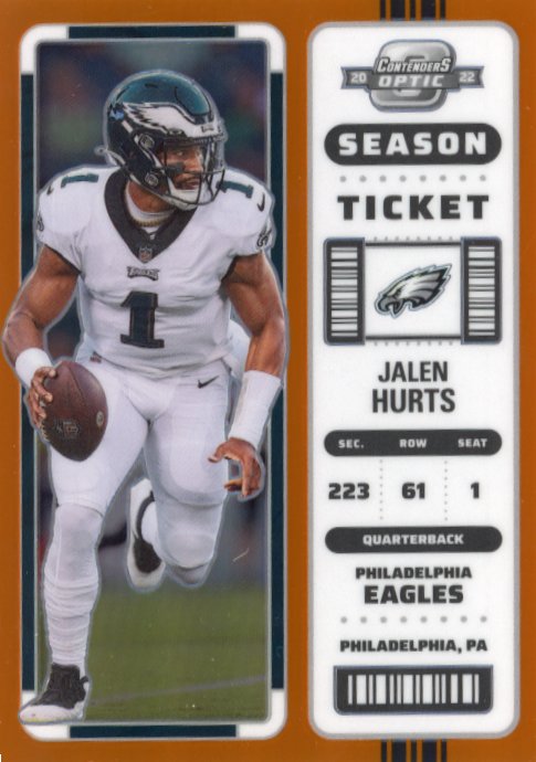 2022 Panini Contenders Optic Jalen Hurts #43 - #/50 Orange Eagles