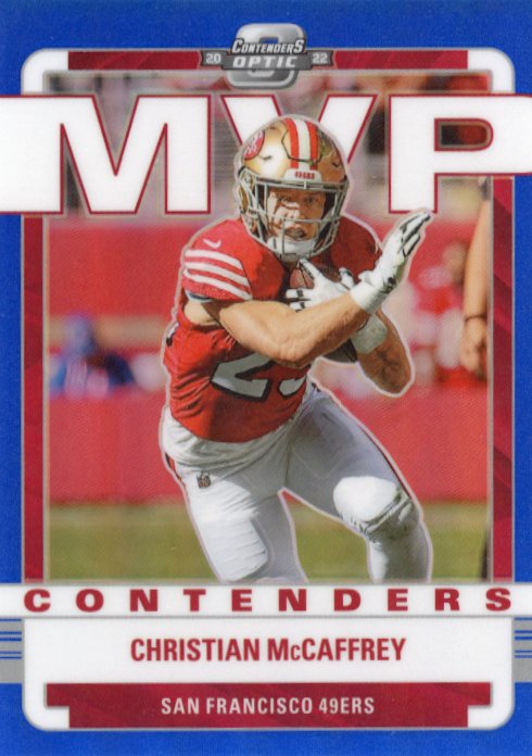 2022 Panini Contenders Optic Christian McCaffrey #MVP-23 - #/99 Blue 49ers