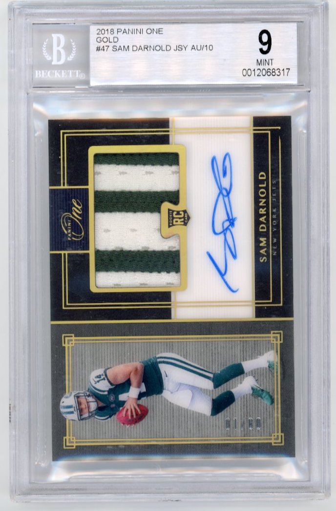 2018 Panini One Sam Darnold RC #47 - #/10 Gold Patch Autograph Jets