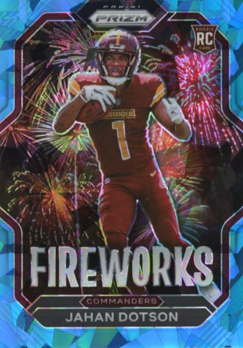 2022 Panini Prizm Jahan Dotson RC #F-23 - #/99 Fireworks Blue Cracked Ice Commanders