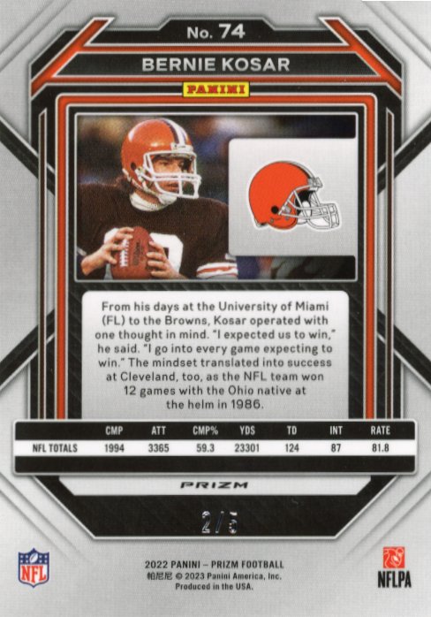 2022 Panini Prizm Bernie Kosar #74 - #/5 Green Shimmer Browns