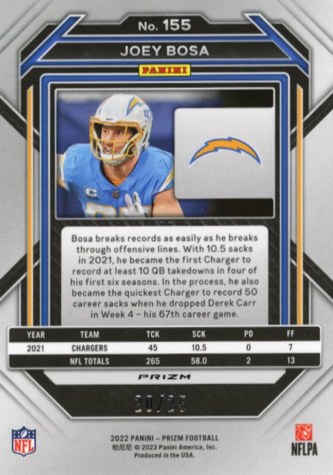 2022 Panini Prizm Joey Bosa #155 - #/25 Camo Chargers