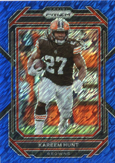 2022 Panini Prizm Kareem Hunt #68 - #/25 Blue Shimmer Browns