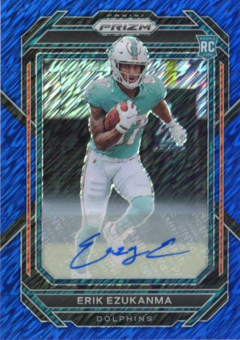 2022 Panini Prizm Erik Ezukanma RC - #/25 Blue Shimmer Autograph Dolphins