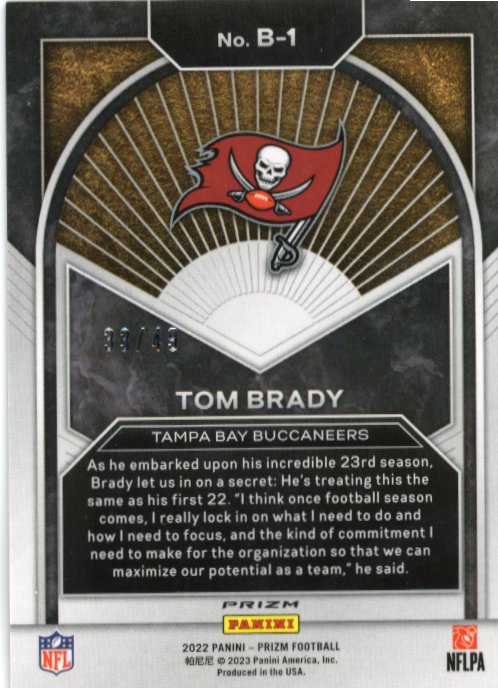 2022 Panini Prizm Tom Brady #B-1 - #/49 Brilliance Purple Power Buccaneers