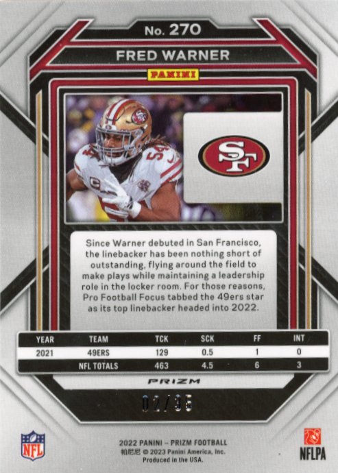 2022 Panini Prizm Fred Warner #270 - #/35 Red Shimmer 49ers