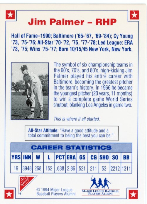 1994 Nabisco Major League Jim Palmer - Autograph Orioles
