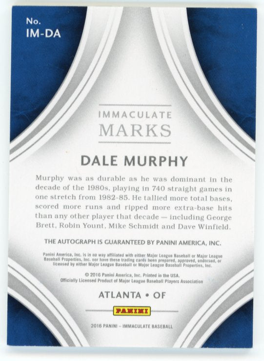 2016 Panini Immaculate Dale Murphy Immaculate Marks #IM-DA - #/25 Autograph Red Braves