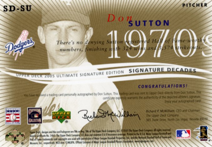 2005 Upper Deck Signature Decades Don Sutton #SD-SU - Autograph Dodgers