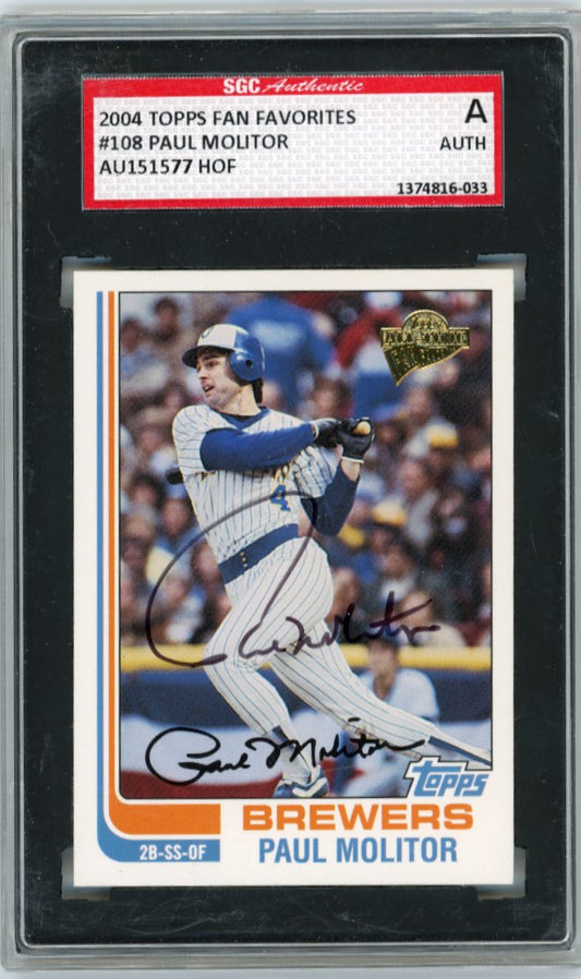 2004 Topps All-Time Fan Favorites Paul Molitor # 108 - Autograph Brewers SGC Authentic