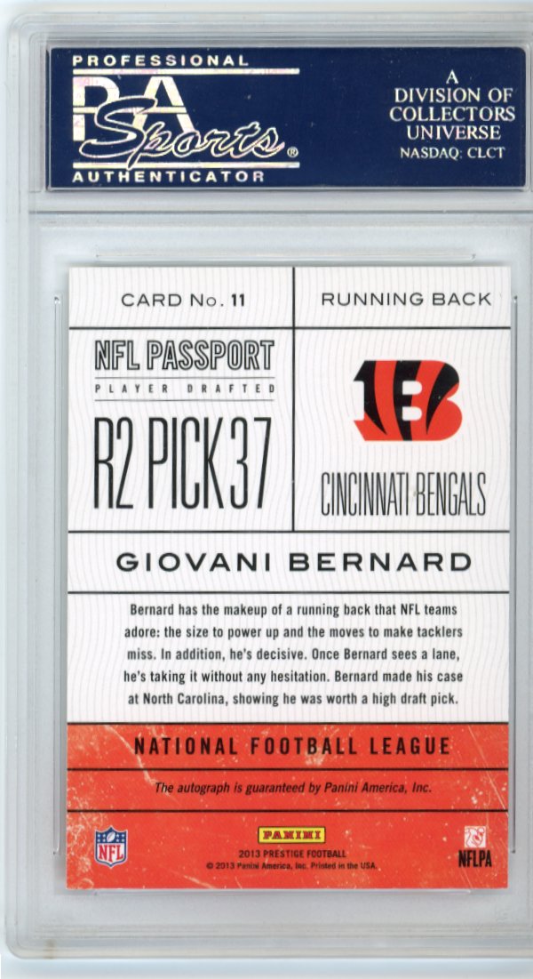 2013 Panini Prestige Giovani Bernard NFL Passport RC #11 - Autograph Bengals PSA 9