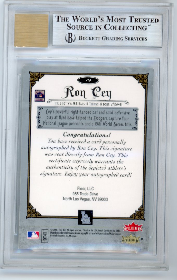 2006 Fleer Ron Cey Greats of the Game #79 - Autograph Dodgers Beckett 8.5 Auto 9