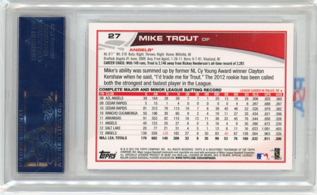 2013 Topps Mike Trout #27 - Sliding Angels PSA 8.5