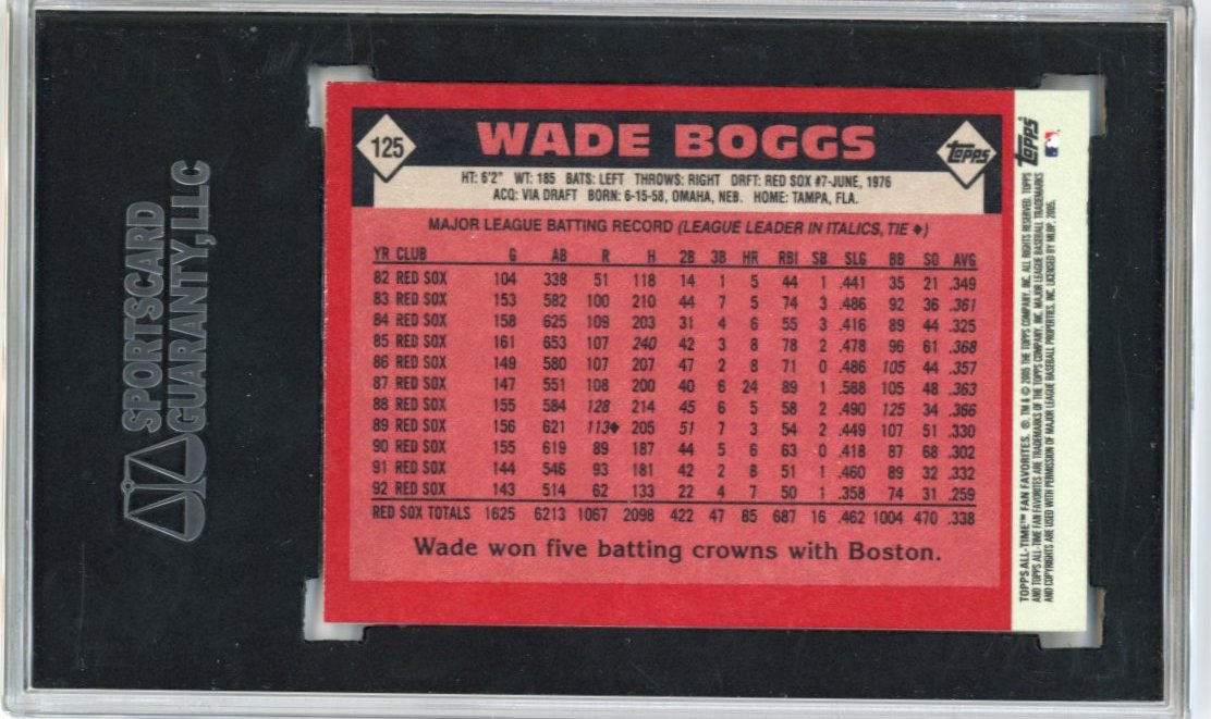 2005 Topps All-Time Fan Favorites Wade Boggs #125 - Autograph Red Sox SGC Authentic