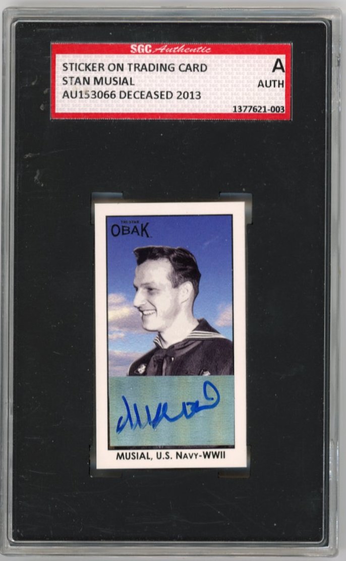 2011 Tristar Obak Stan Musial Sticker on Trading Card #24 - Autograph Cardinals SGC Authentic