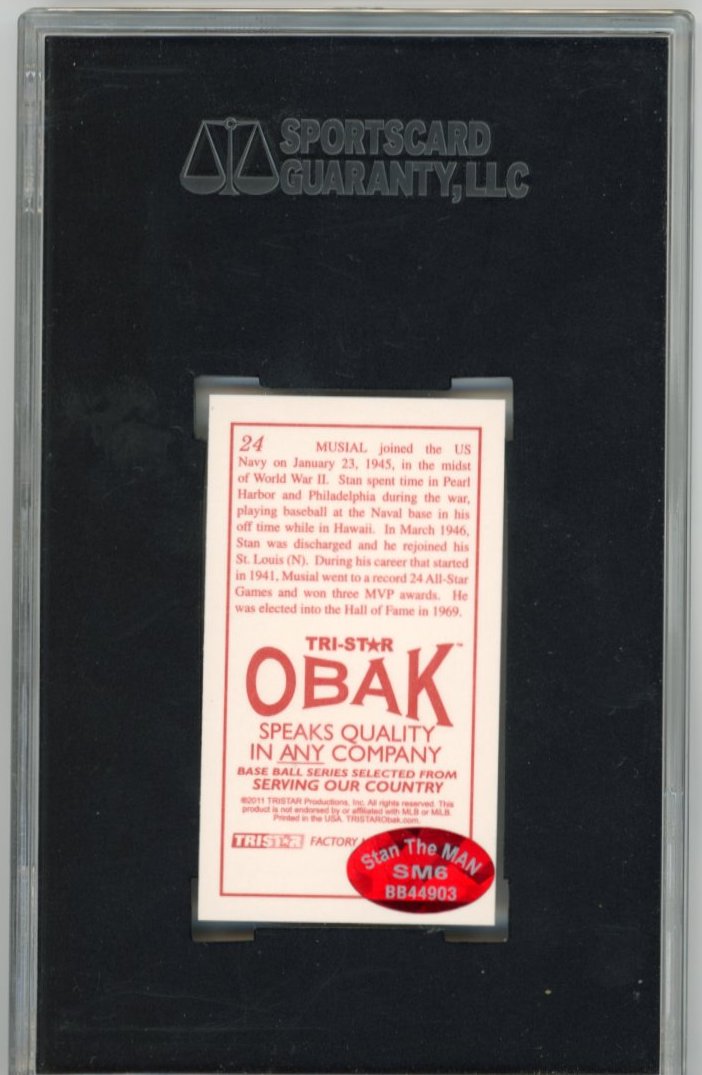 2011 Tristar Obak Stan Musial Sticker on Trading Card #24 - Autograph Cardinals SGC Authentic