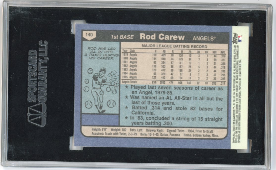 2004 Topps All-Time Fan Favorites Rod Carew # 140 - Autograph Angels SGC Authentic