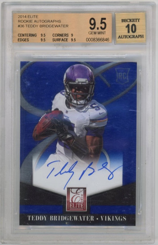 2014 Panini Elite Teddy Bridgewater RC #36 - Autograph Blue Vikings Beckett 9.5