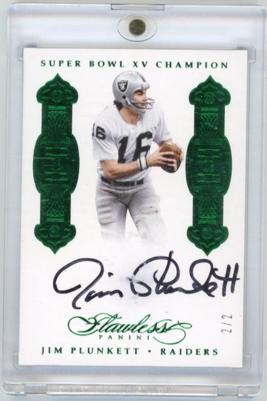 2016 Panini Flawless Jim Plunkett Super Bowl XV Champion #FVJP - #/2 Autograph Green Raiders