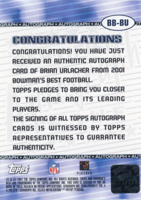 2001 Topps Bowmans Best Brian Urlacher # BB-BU - Autograph Bears