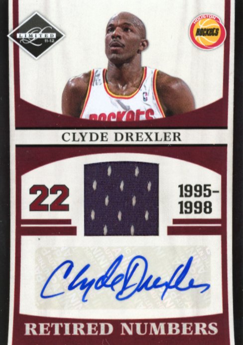 2012 Panini Limited Clyde Drexler Retired Numbers #3 - #/25 Patch Autograph Rockets