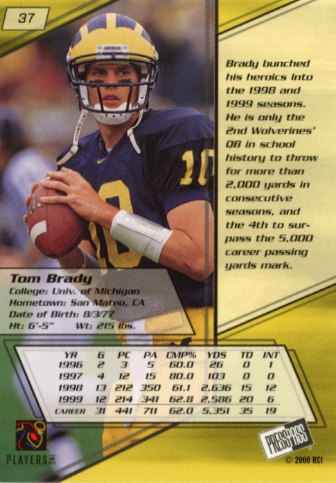 2000 PressPass Tom Brady #37 - Patriots